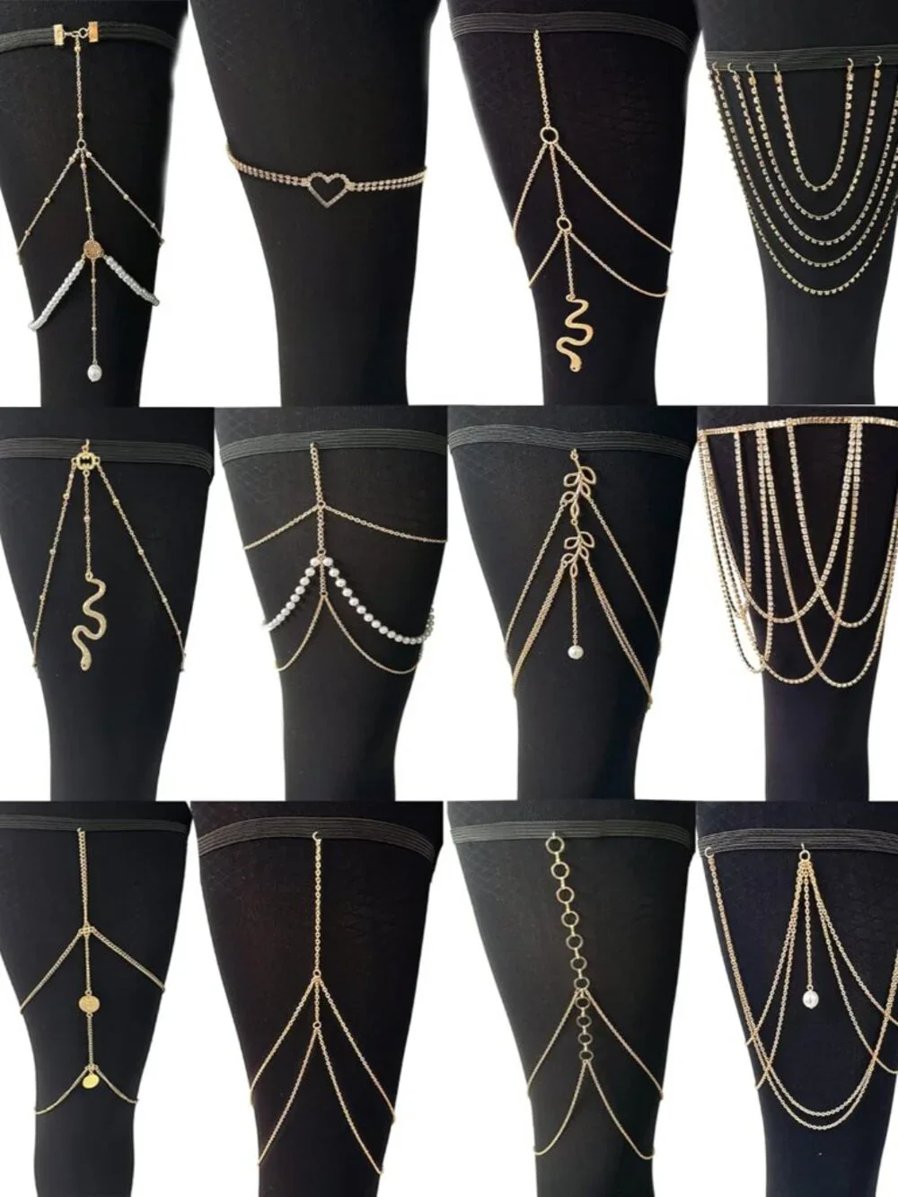 12Pcs Thigh Chains Snake Heart Pearl CZ Leg Chain Boho Layered Body Chain Summer